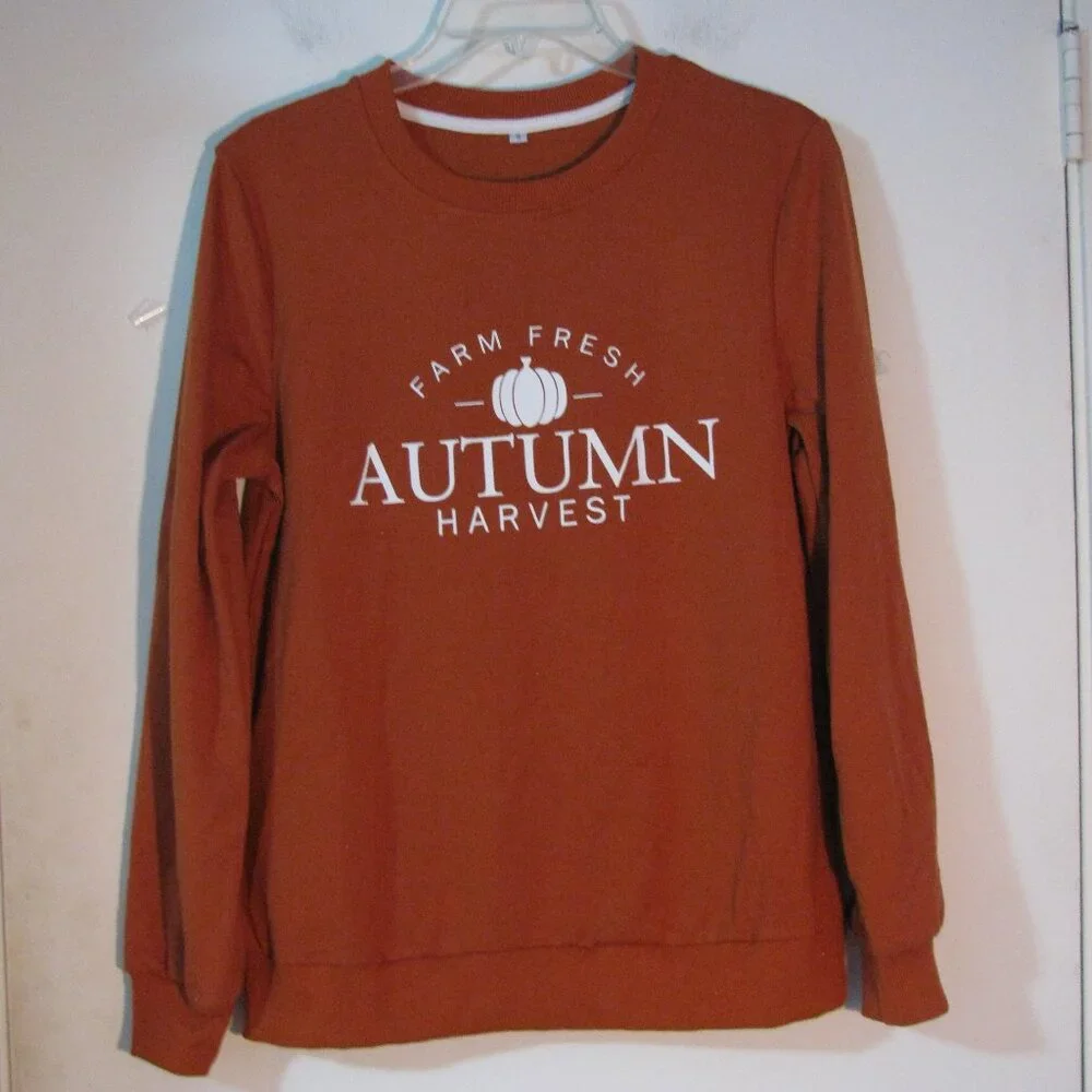 * Farm Fresh Autumn Harvest Sweatshirt Small New NWOT Pumpkin Spice Orange - Picture 1 of 3